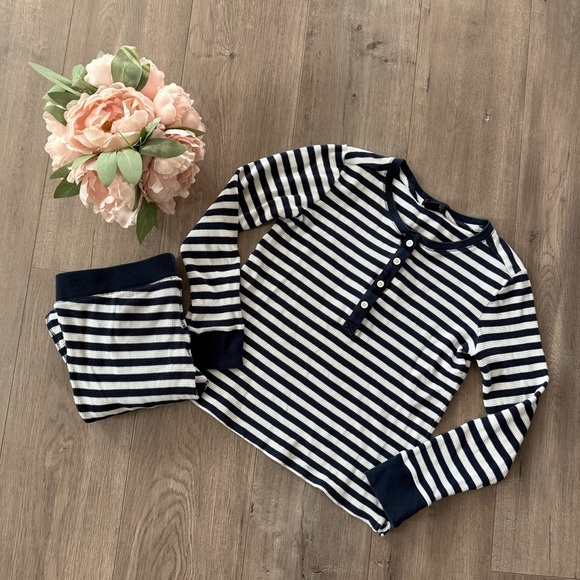 J. Crew Navy Striped Waffle Knit Henley Pajama Set - Picture 1 of 10